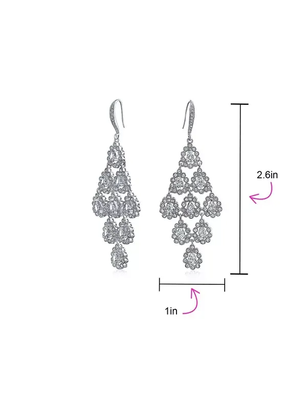 Свадебные серьги-люстры с водопадом и каплевидной формой, крупные, свисающие, женские, выпускного — изображение 3 из 4