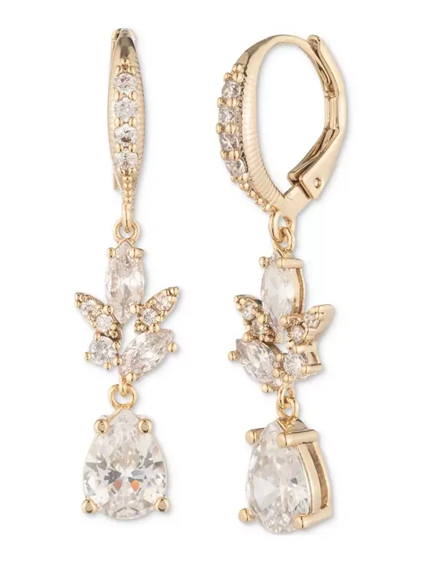 Двойные серьги с золотыми кубическими цирконами Givenchy — изображение 1 из 2, оттенок белый