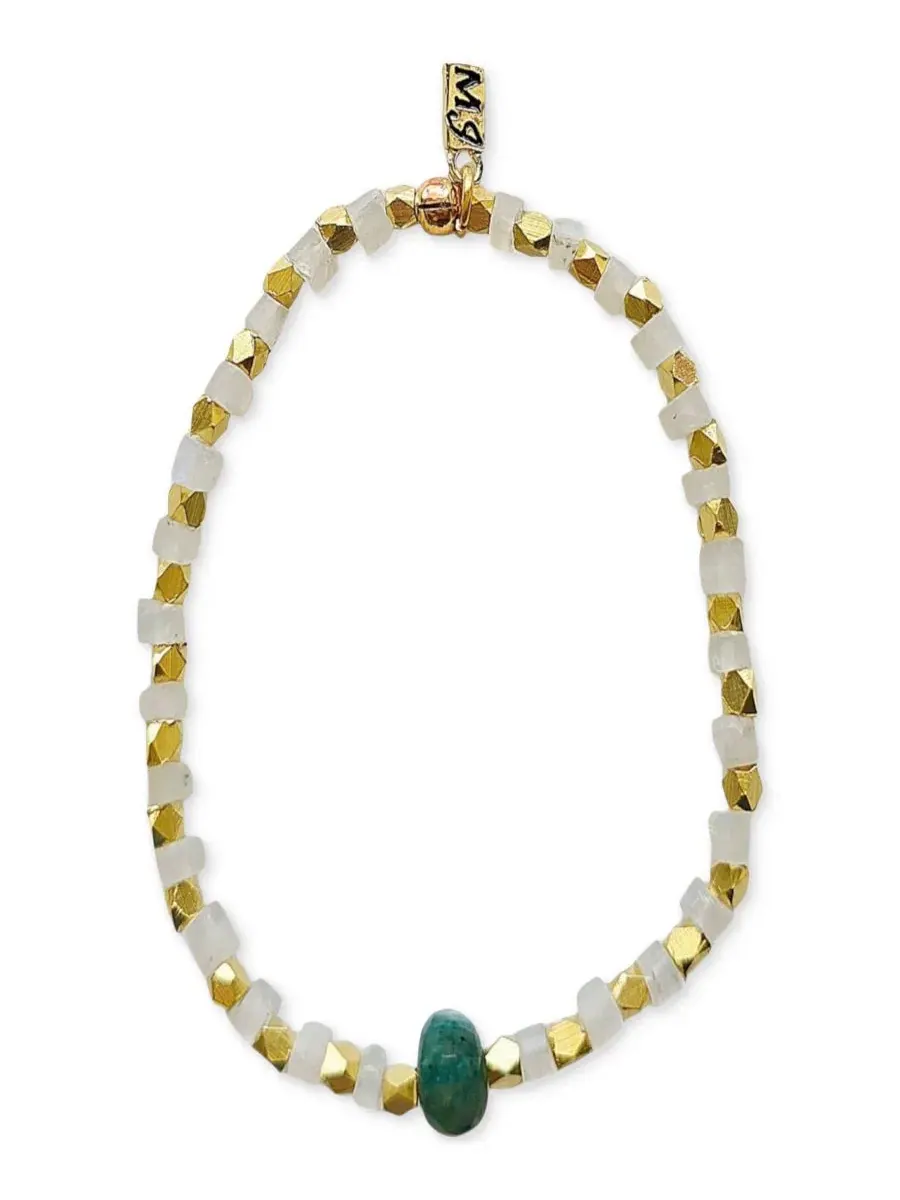 Браслет-эластичный с гранеными камнями Moonstone and Amazonite Stretch Bracelet MINU Jewels