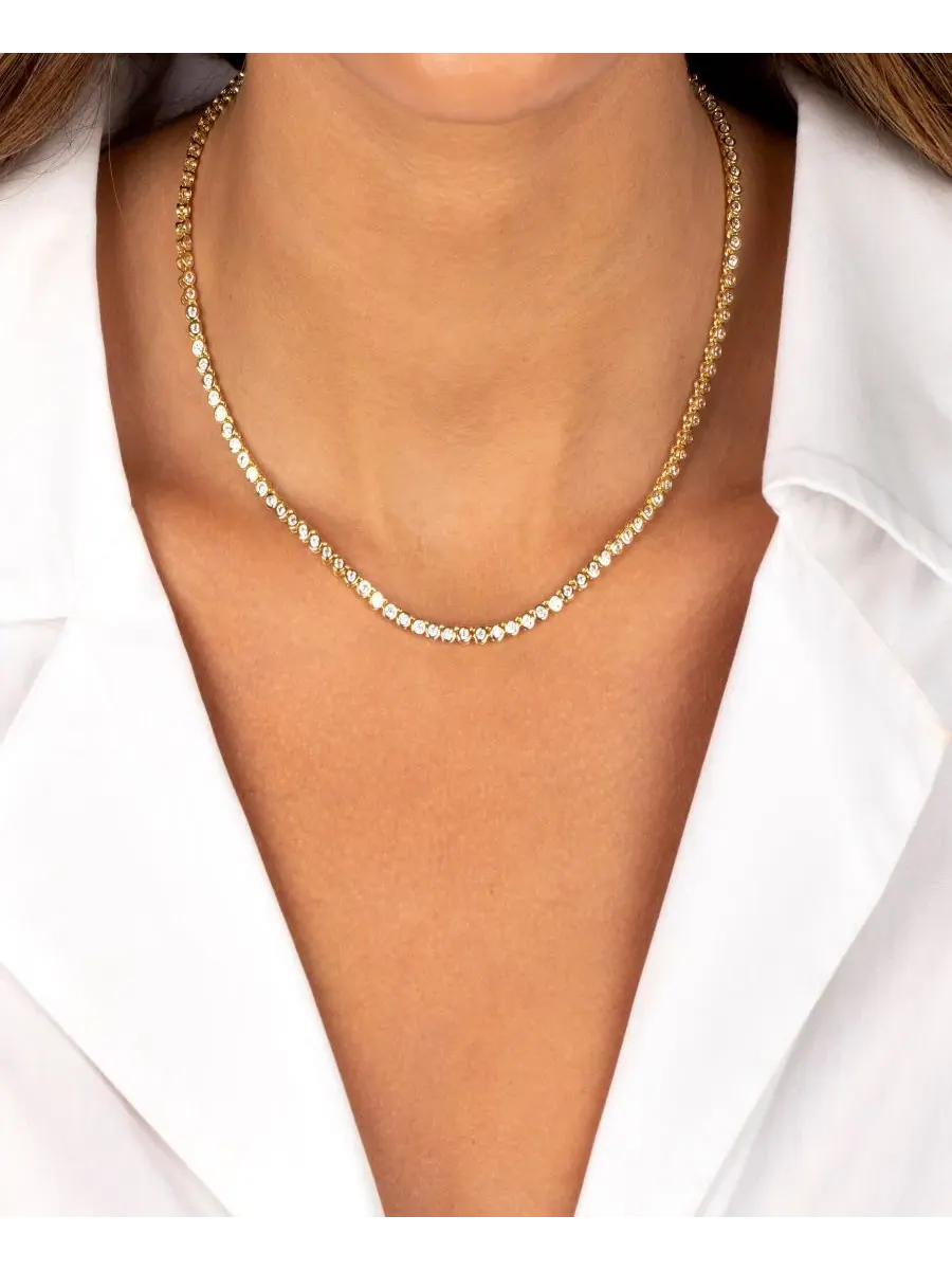 Колье-теннис с кубическим цирконием, 40 см, с застежкой-коробочкой, Cubic Zirconia Bezel Tennis — изображение 3 из 4
