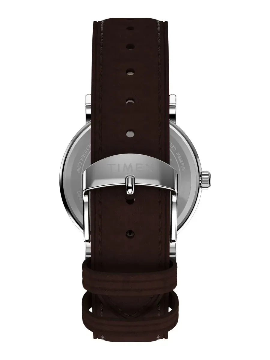 Наручные часы с кварцевым механизмом, с кожаным ремешком Timex — изображение 2 из 5, оттенок коричневый