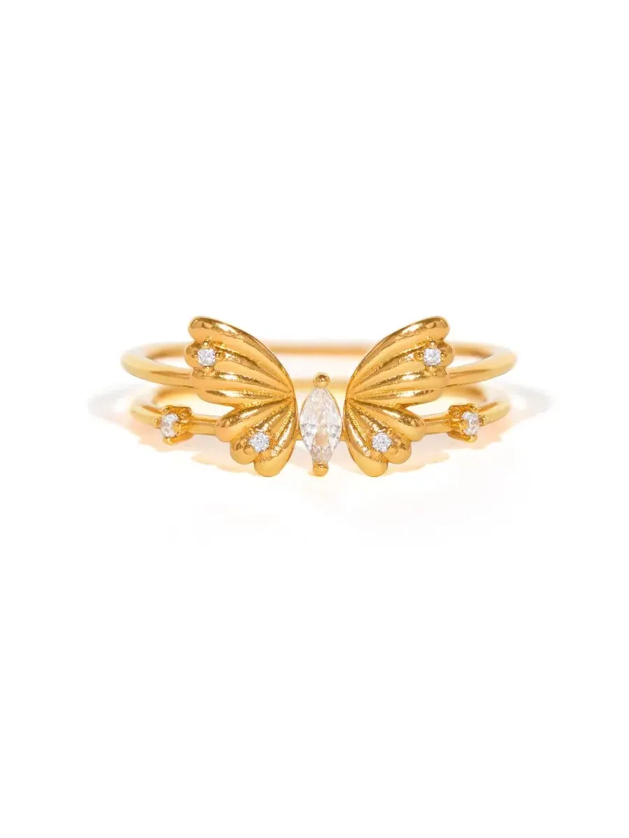 Комплект из 2 колец с кристаллами Perfect Fit Butterfly Ring Set Girls Crew — изображение 1 из 3, оттенок золото