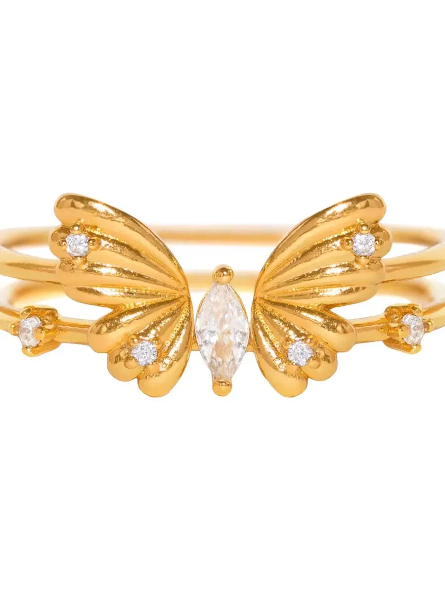 Комплект из 2 колец с кристаллами Perfect Fit Butterfly Ring Set Girls Crew — изображение 2 из 3, оттенок золото