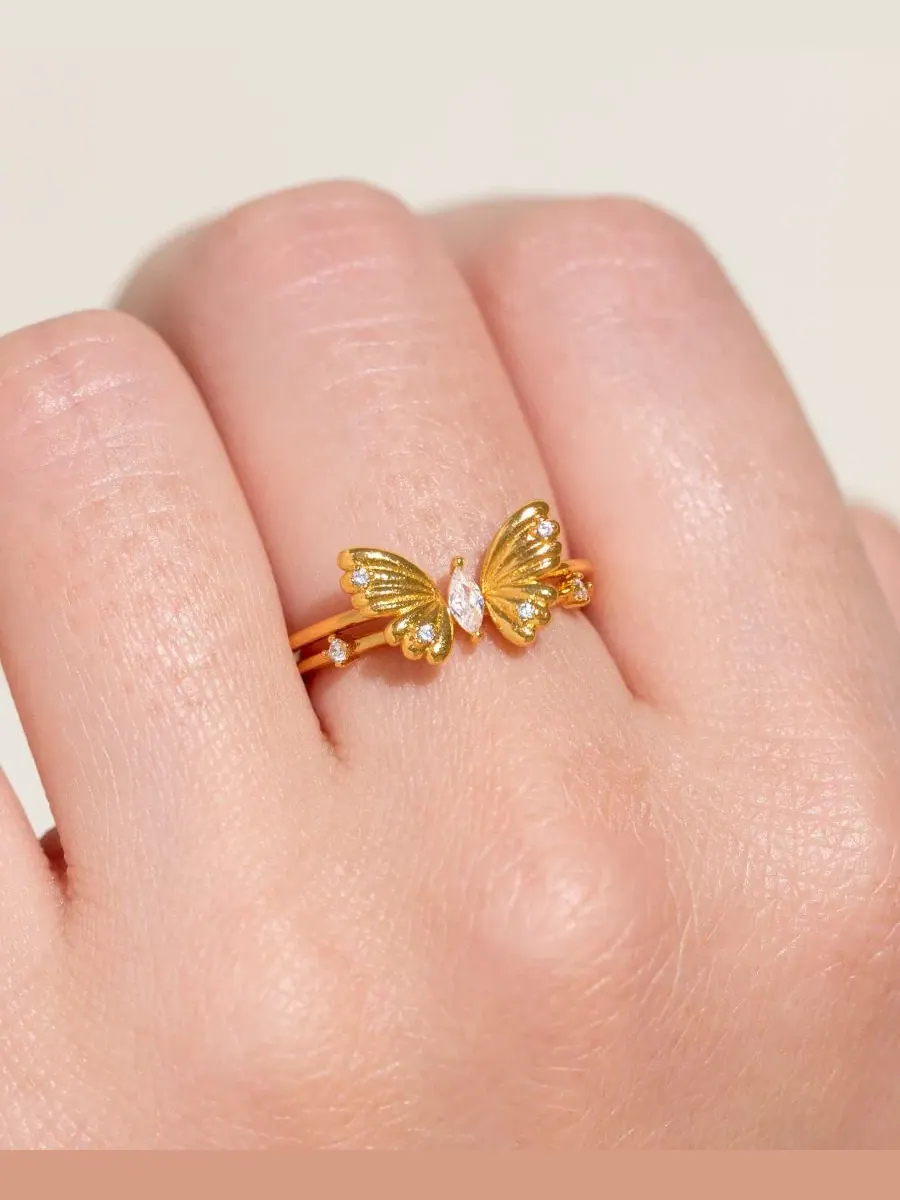 Комплект из 2 колец с кристаллами Perfect Fit Butterfly Ring Set Girls Crew — изображение 3 из 3, оттенок золото