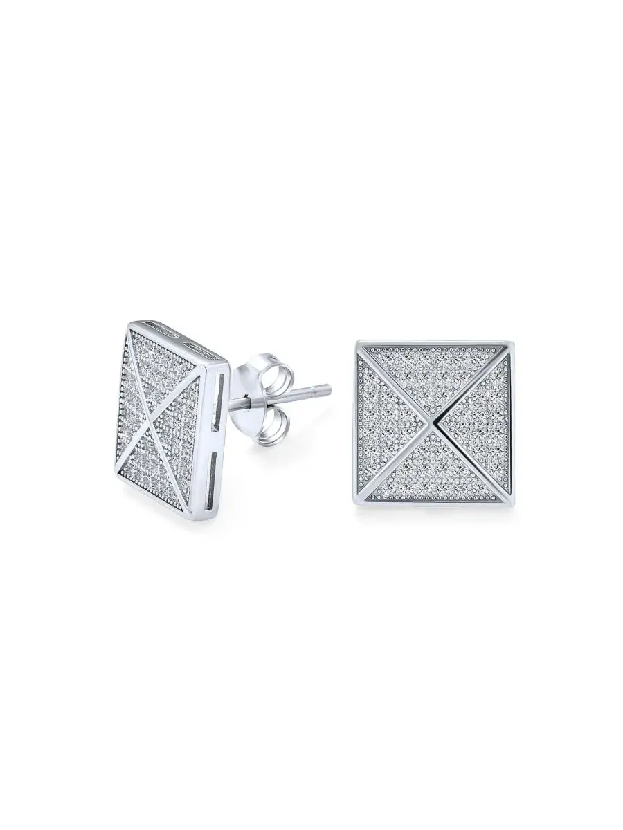 Серьги-пусеты с пирамидальными кристаллами, модель Geometric Square Pave CZ Pyramid Stud Bling — изображение 1 из 4