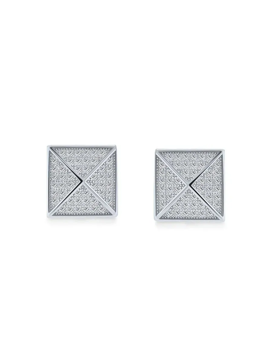 Серьги-пусеты с пирамидальными кристаллами, модель Geometric Square Pave CZ Pyramid Stud Bling — изображение 3 из 4