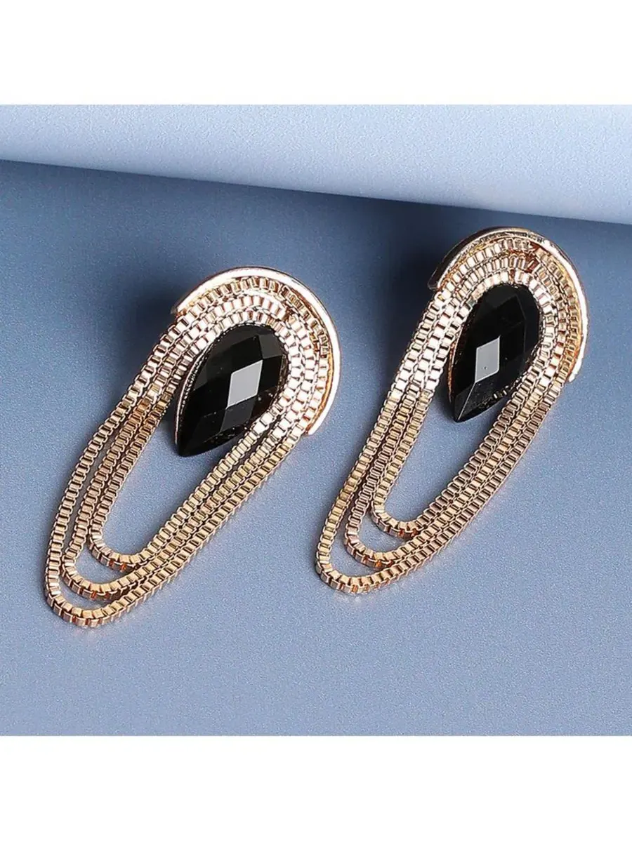 Серьги-подвески с каплевидным дизайном Teardrop Chain Drop SOHI — изображение 2 из 3, оттенок черный