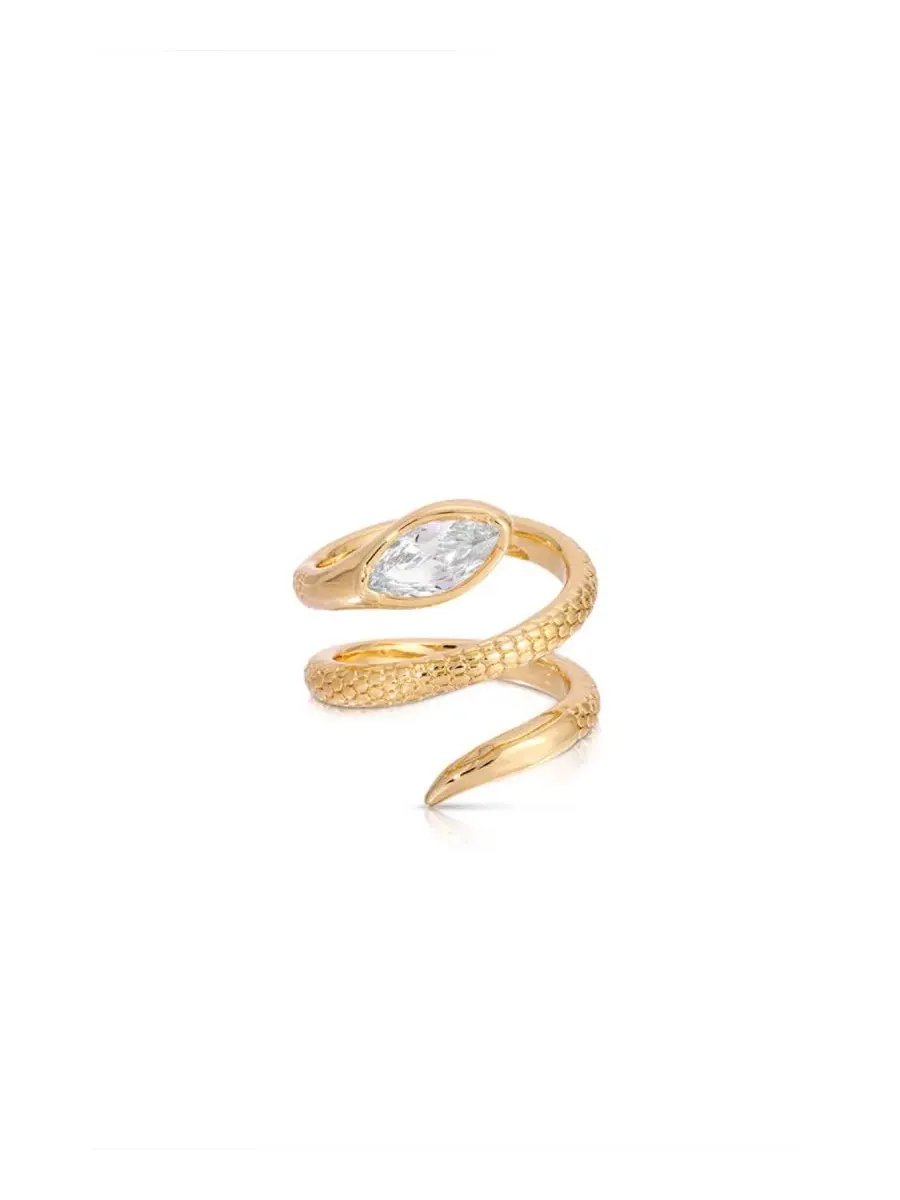 Кольцо-змейка с кристаллом Marquise Coiled ETTIKA — изображение 1 из 4, оттенок золото