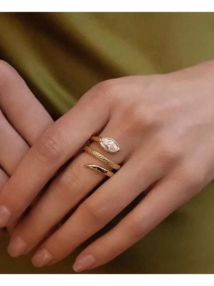 Кольцо-змейка с кристаллом Marquise Coiled ETTIKA — изображение 3 из 4, оттенок золото