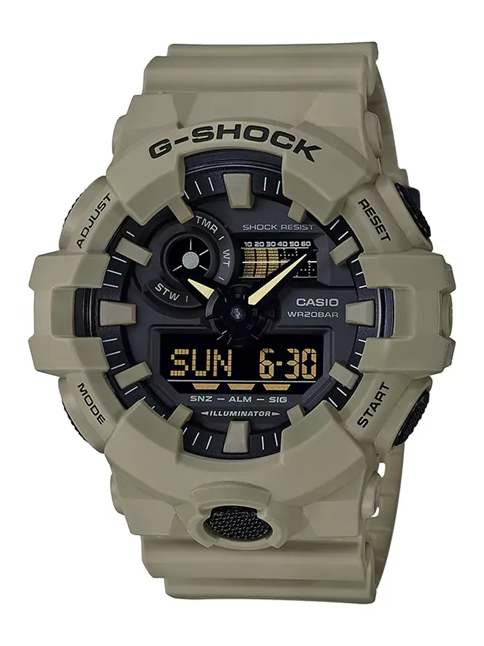 Мужские аналого-цифровые часы с бежевым ремешком из смолы 53 мм G-Shock