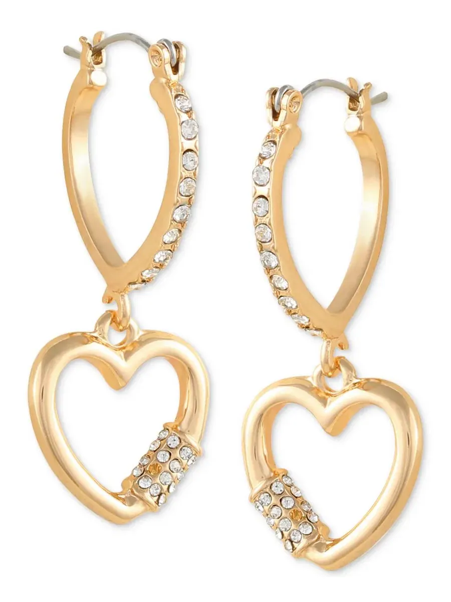Серьги-кольца золотистого цвета с подвеской в виде сердца, 1 ½ дюйма Guess — изображение 2 из 2, оттенок золото