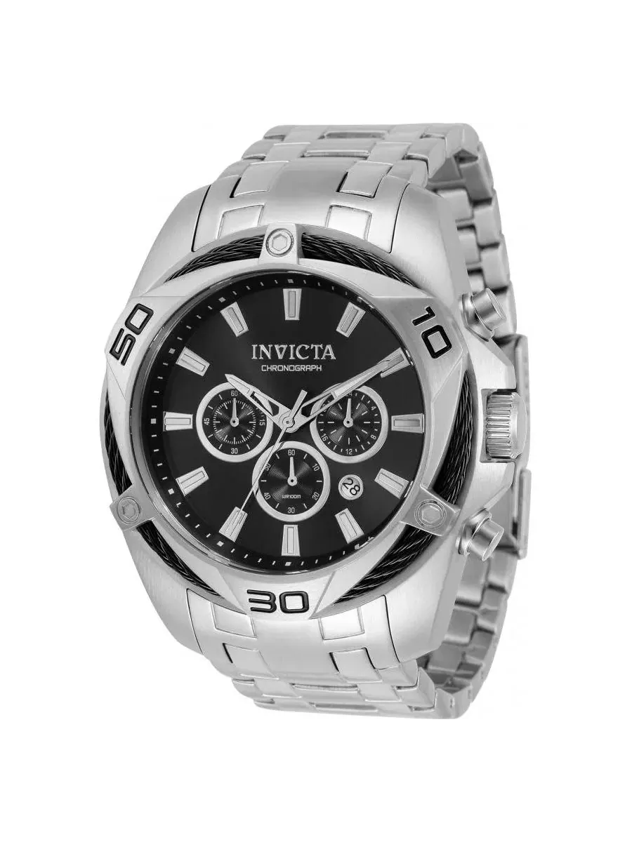 Мужские часы Bolt Quartz Chronograph Black Dial Invicta — изображение 1 из 3, оттенок серебряный