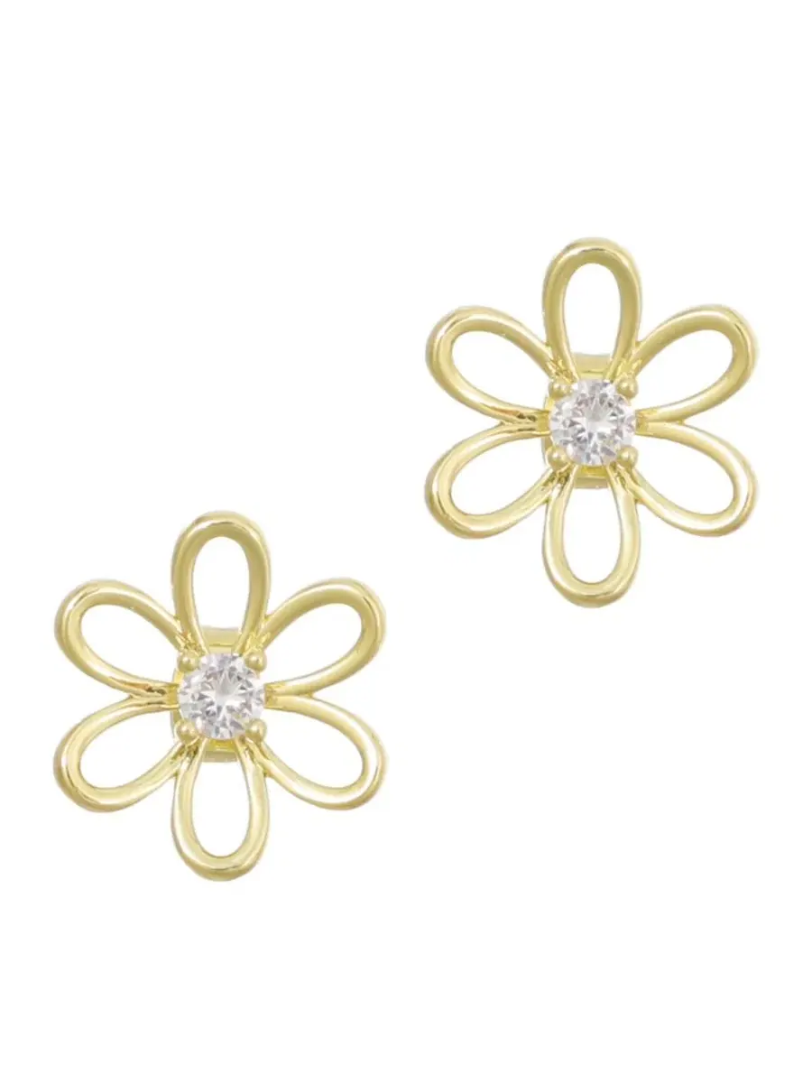 Серьги-гвоздики с цветком и фианитами, 14K позолота ADORNIA — изображение 1 из 4, оттенок золото