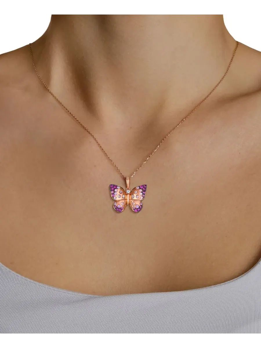 Подвеска-кулон с сапфирами в 14-каратном клубничном золоте, Strawberry Ombré Sapphire Butterfly Le — изображение 4 из 4