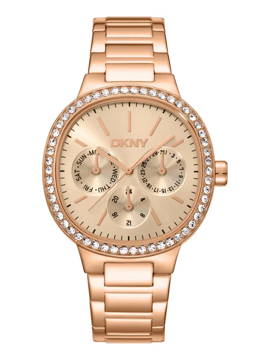 Женские часы с розовым золотом и кристаллами, 36 мм DKNY
