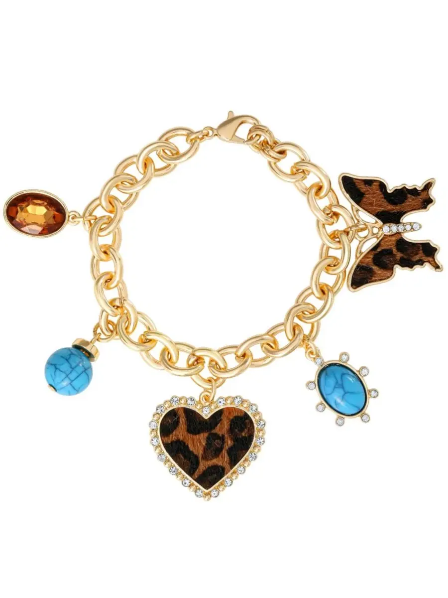 Браслет-шарм с кристаллами и принтом гепарда, 19 см, 5 подвесок, Crystal and Cheetah-Print