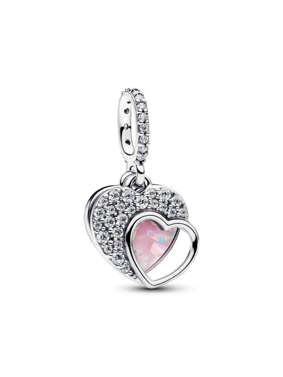 Подвеска с двумя сердечками Beautiful Mother Double Dangle Charm Pandora — изображение 1 из 4, оттенок серебристый