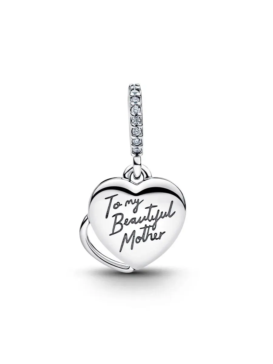 Подвеска с двумя сердечками Beautiful Mother Double Dangle Charm Pandora — изображение 2 из 4, оттенок серебристый
