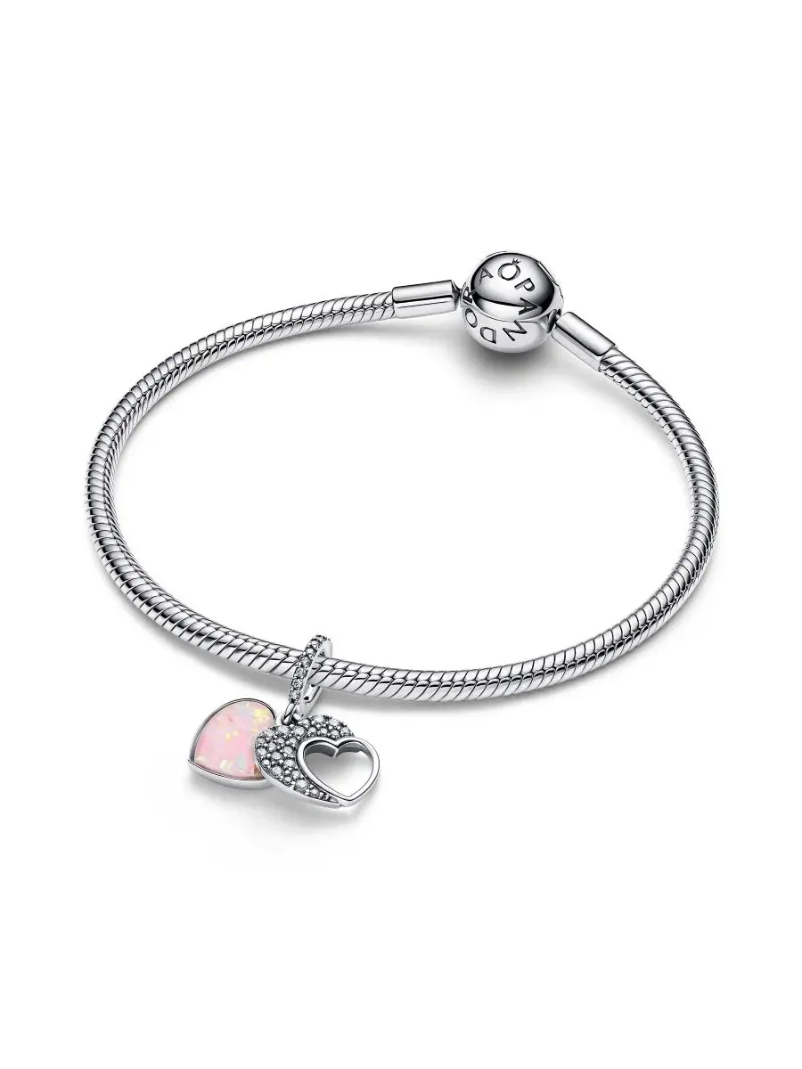 Подвеска с двумя сердечками Beautiful Mother Double Dangle Charm Pandora — изображение 3 из 4, оттенок серебристый