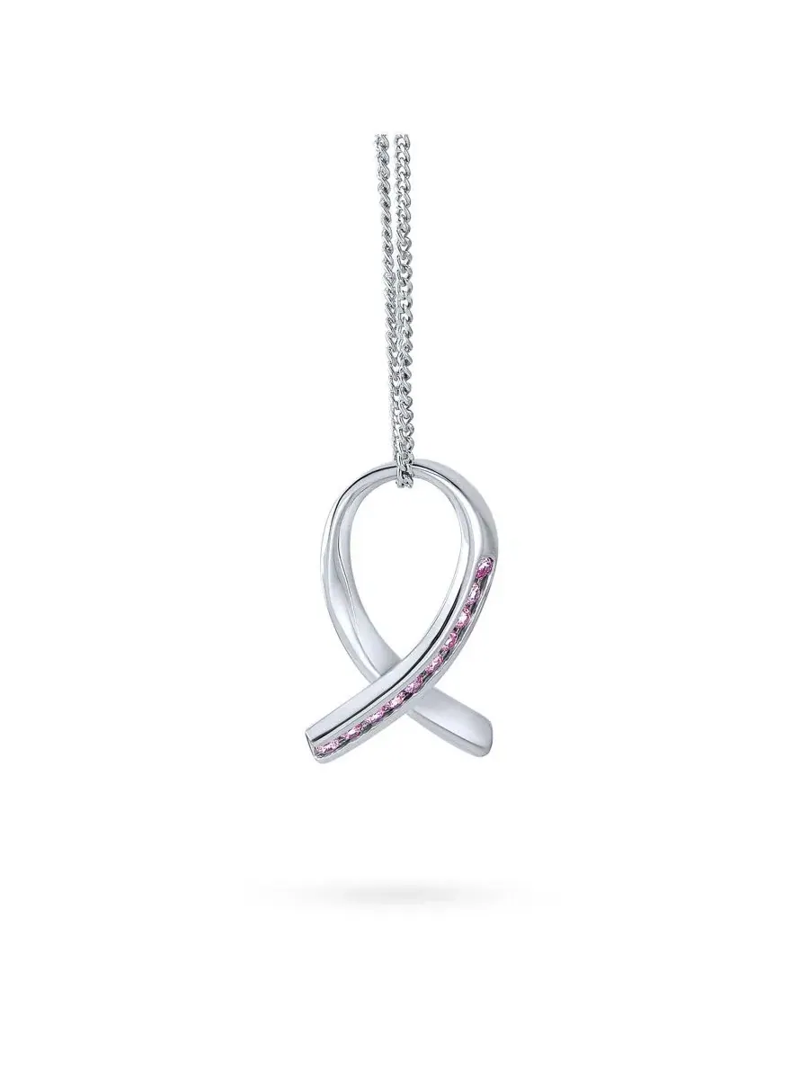 Кулон-подвеска с розовой лентой из стерлингового серебра, с фианитами, бренд Bling Jewelry — изображение 1 из 4
