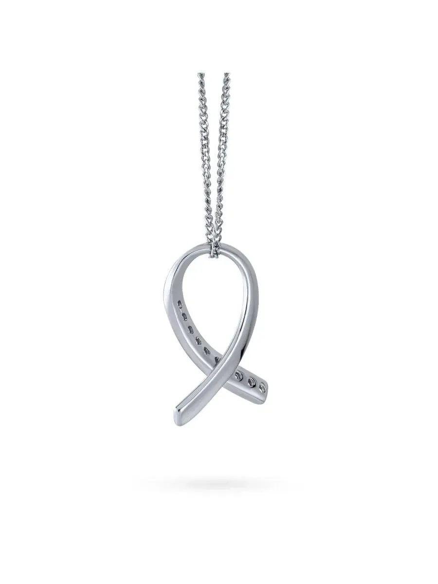 Кулон-подвеска с розовой лентой из стерлингового серебра, с фианитами, бренд Bling Jewelry — изображение 2 из 4