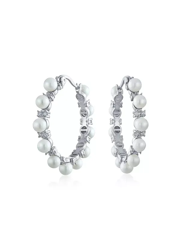 Серьги-Кольца с имитацией белого жемчуга, диаметр 1,25 мм Bling Jewelry — изображение 1 из 4, оттенок белый