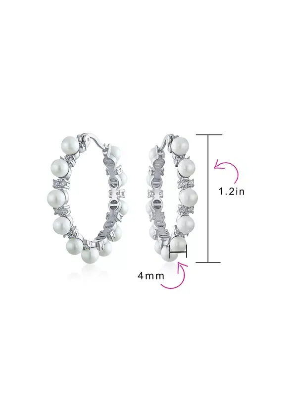 Серьги-Кольца с имитацией белого жемчуга, диаметр 1,25 мм Bling Jewelry — изображение 3 из 4, оттенок белый