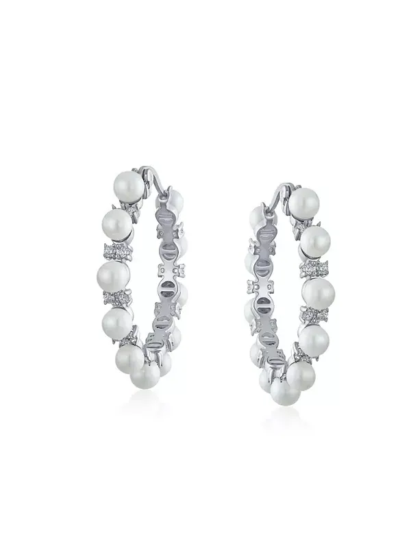 Серьги-Кольца с имитацией белого жемчуга, диаметр 1,25 мм Bling Jewelry — изображение 4 из 4, оттенок белый