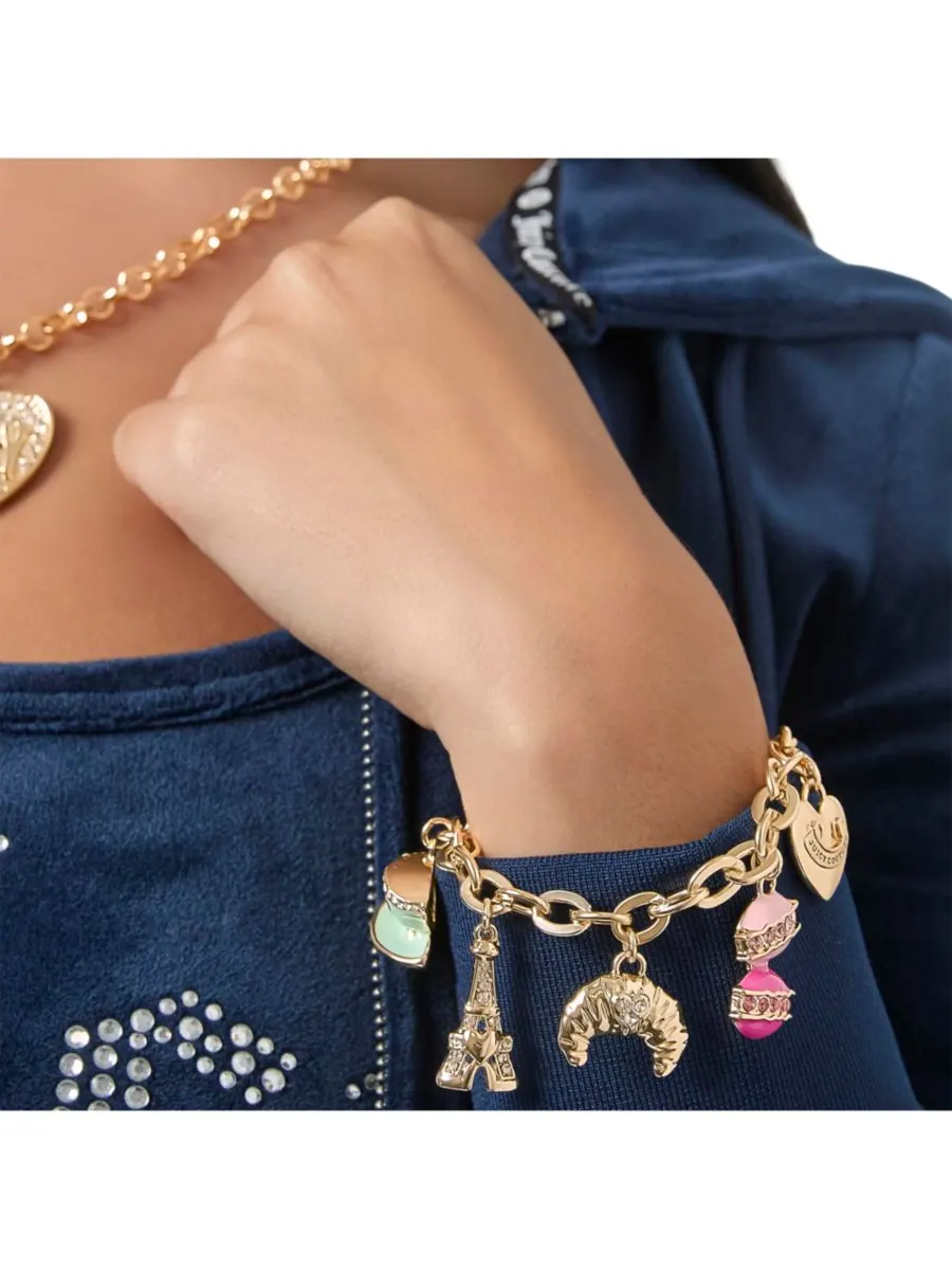 Браслет с подвесками Путешествие в Париж - макарон, круассан Juicy Couture — изображение 3 из 9, оттенок золотистый/мульти
