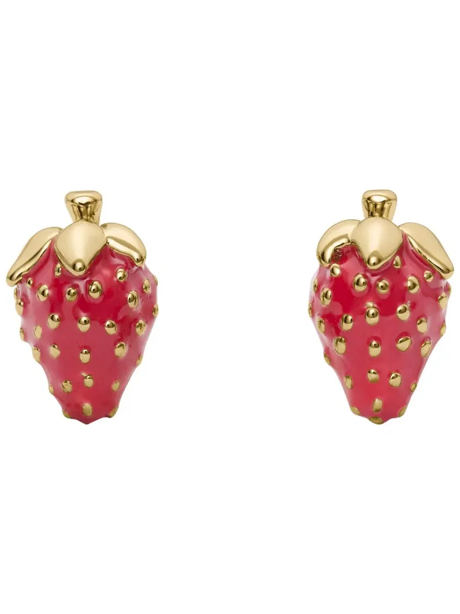 Серьги-гвоздики «Клубника из секретного сада» золотистого цвета Kate Spade New York — изображение 1 из 4, оттенок красный