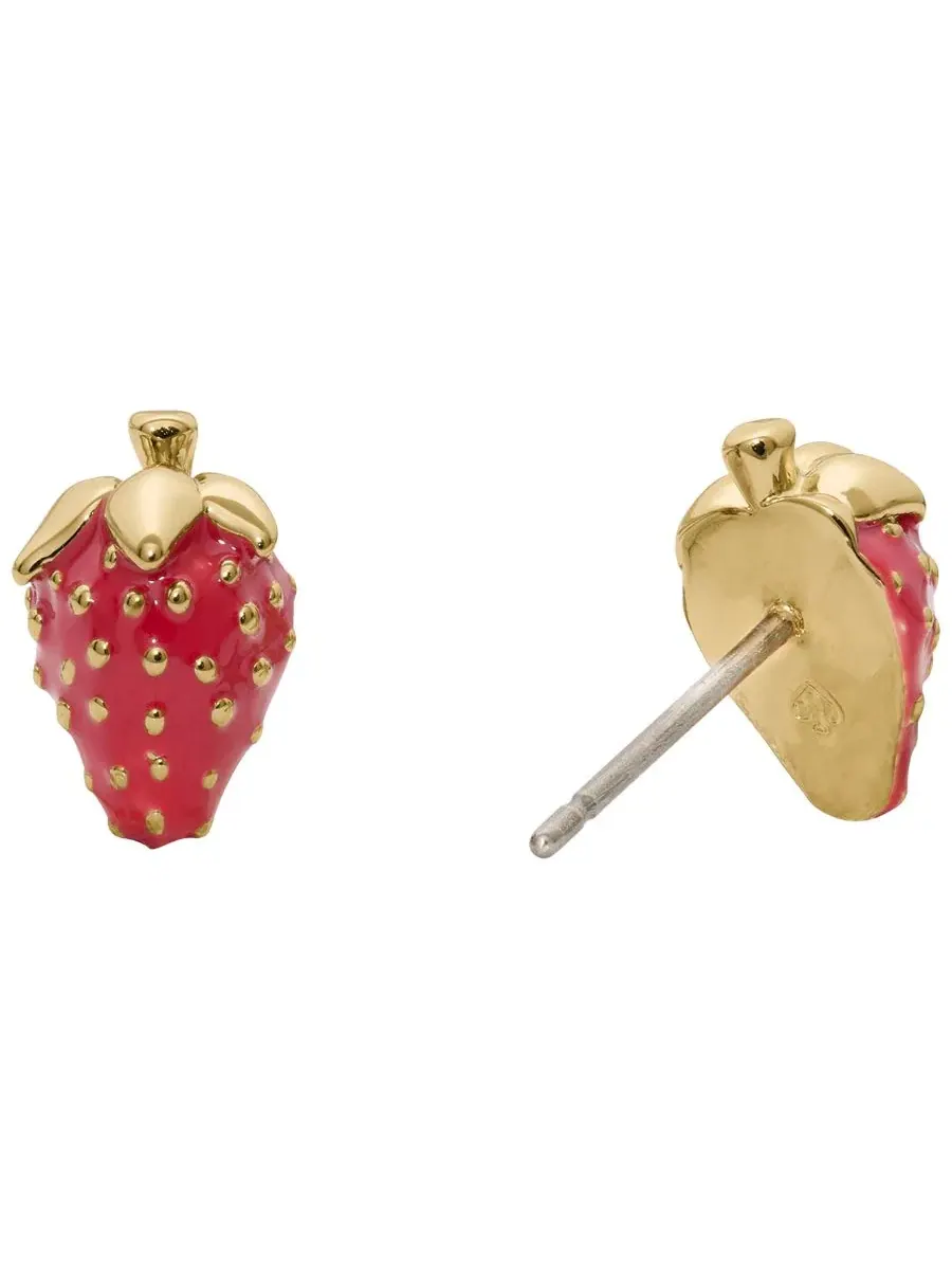 Серьги-гвоздики «Клубника из секретного сада» золотистого цвета Kate Spade New York — изображение 2 из 4, оттенок красный