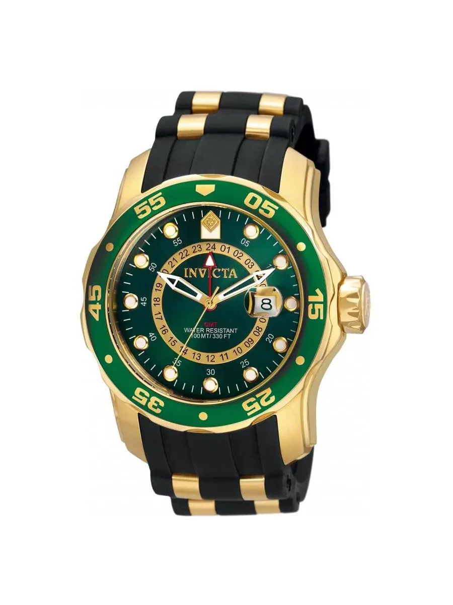 Мужские кварцевые часы 6994 Pro Diver GMT с золотым и зеленым циферблатом Invicta