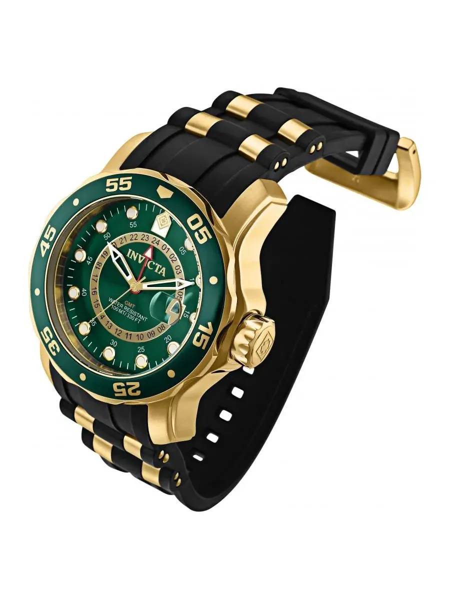 Мужские кварцевые часы 6994 Pro Diver GMT с золотым и зеленым циферблатом Invicta — изображение 2 из 3, оттенок черный