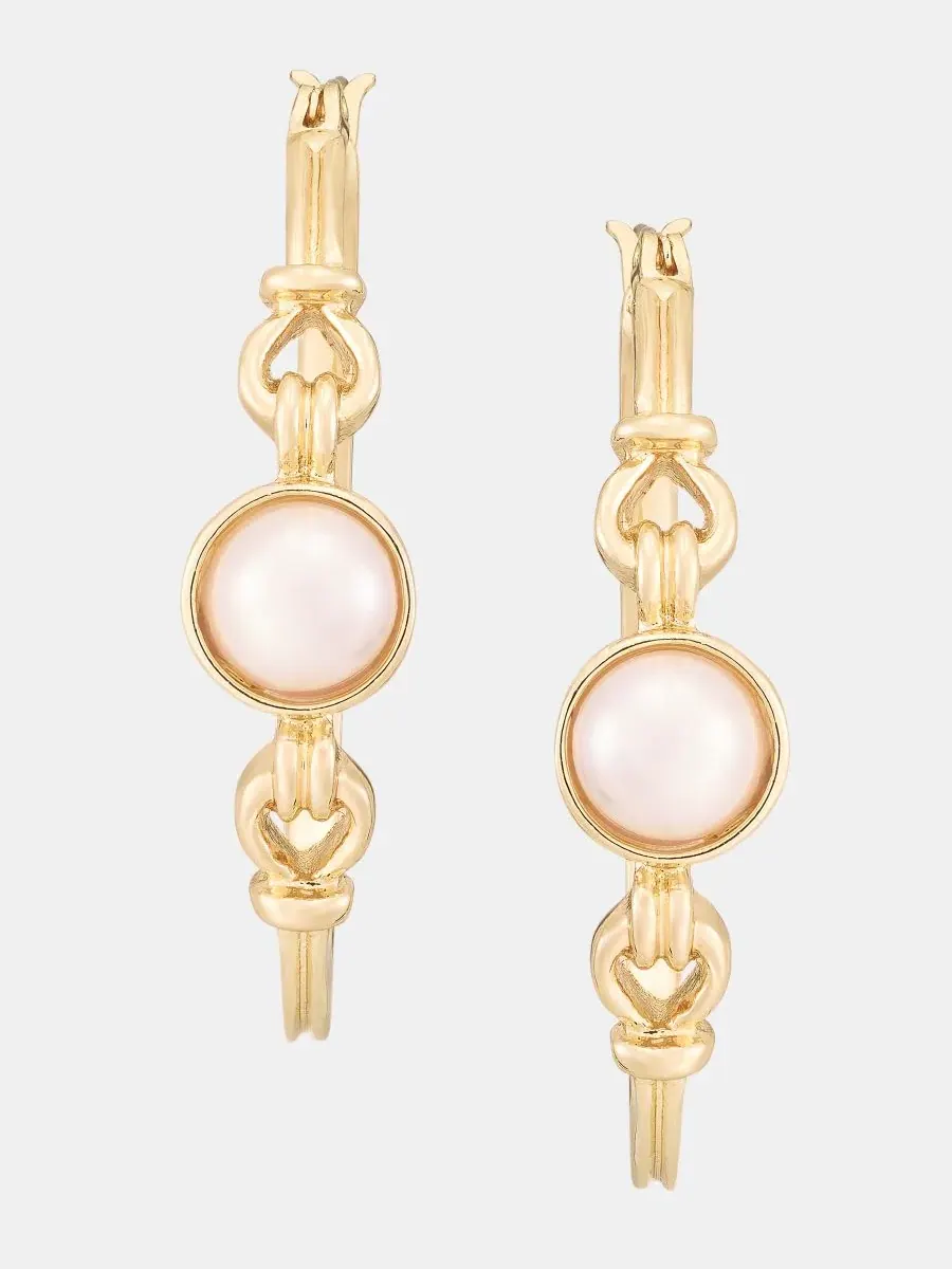 Серьги-кольца с имитацией жемчуга и позолоченной фурнитурой Anne Klein