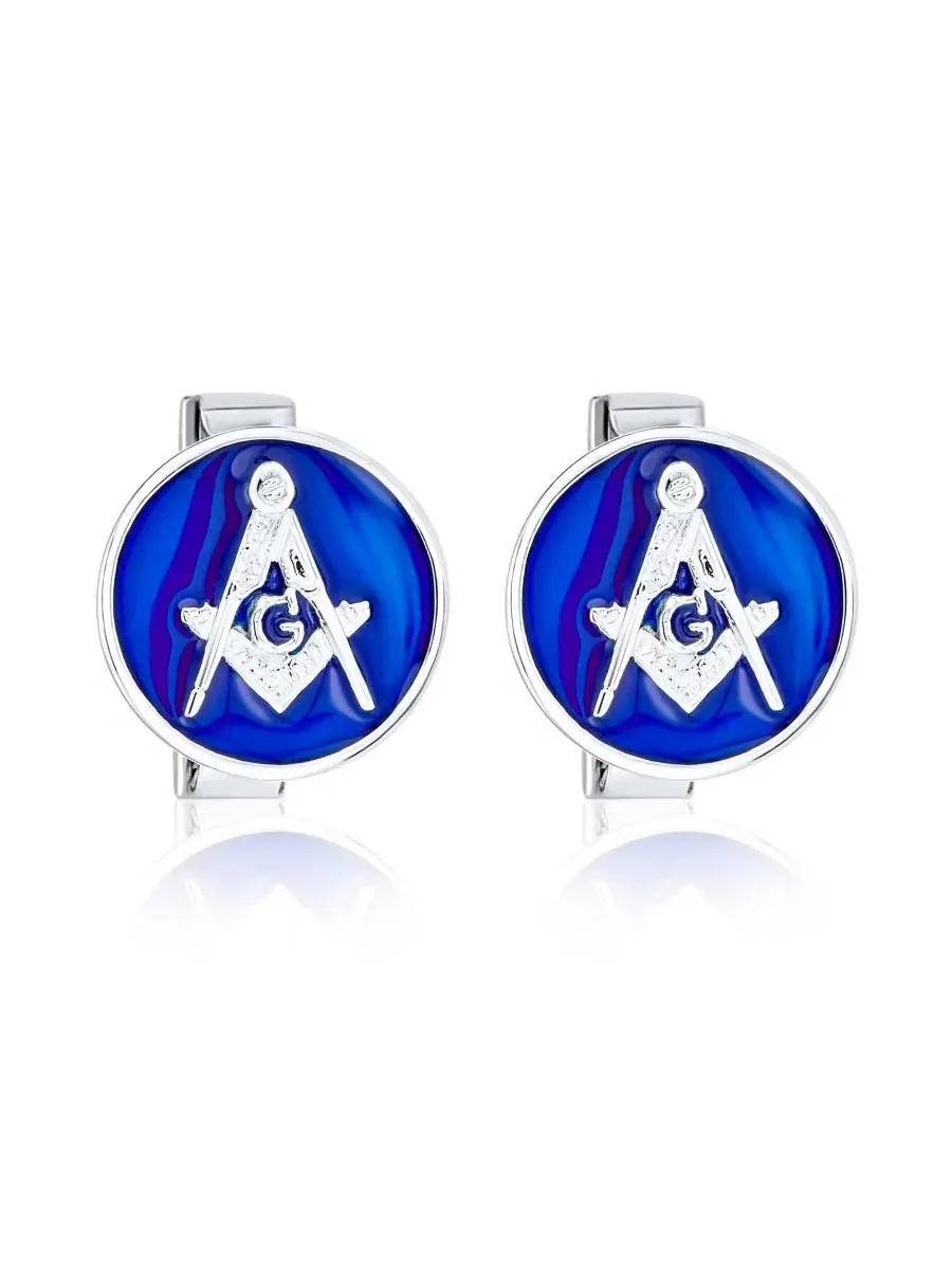 Запонки масонские с циркулем, синяя эмаль, .925 стерлинговое серебро Bling Jewelry