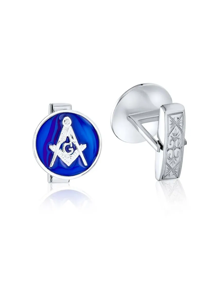 Запонки масонские с циркулем, синяя эмаль, .925 стерлинговое серебро Bling Jewelry — изображение 3 из 5, оттенок синий