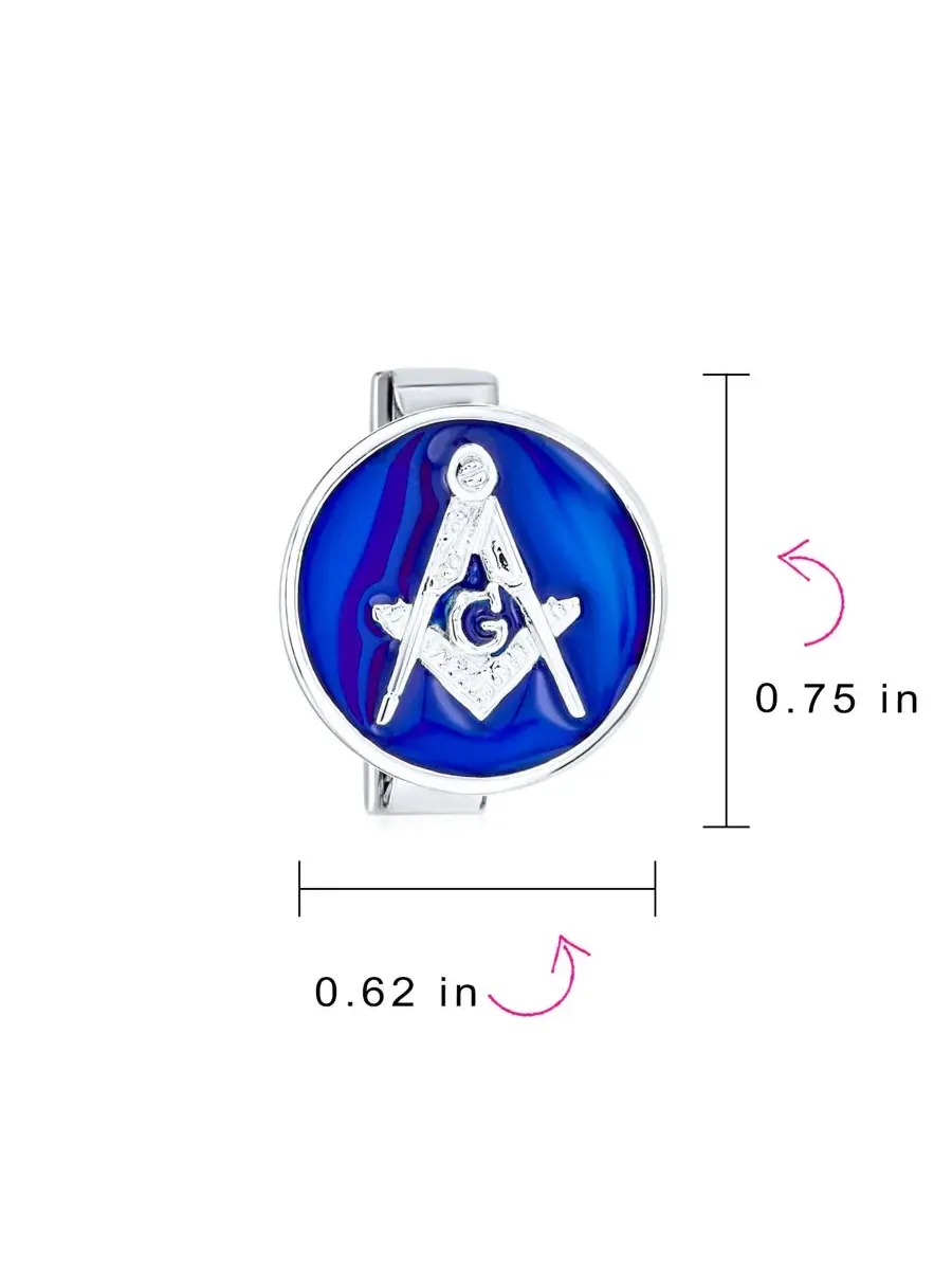 Запонки масонские с циркулем, синяя эмаль, .925 стерлинговое серебро Bling Jewelry — изображение 5 из 5, оттенок синий
