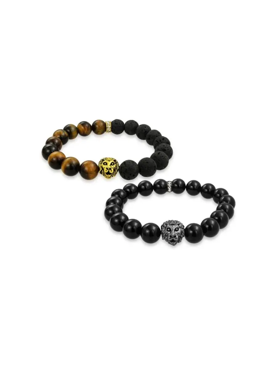 Браслет-жгут из бусин с львиным мотивом, 2 шт Bling Jewelry — изображение 1 из 3, оттенок черный