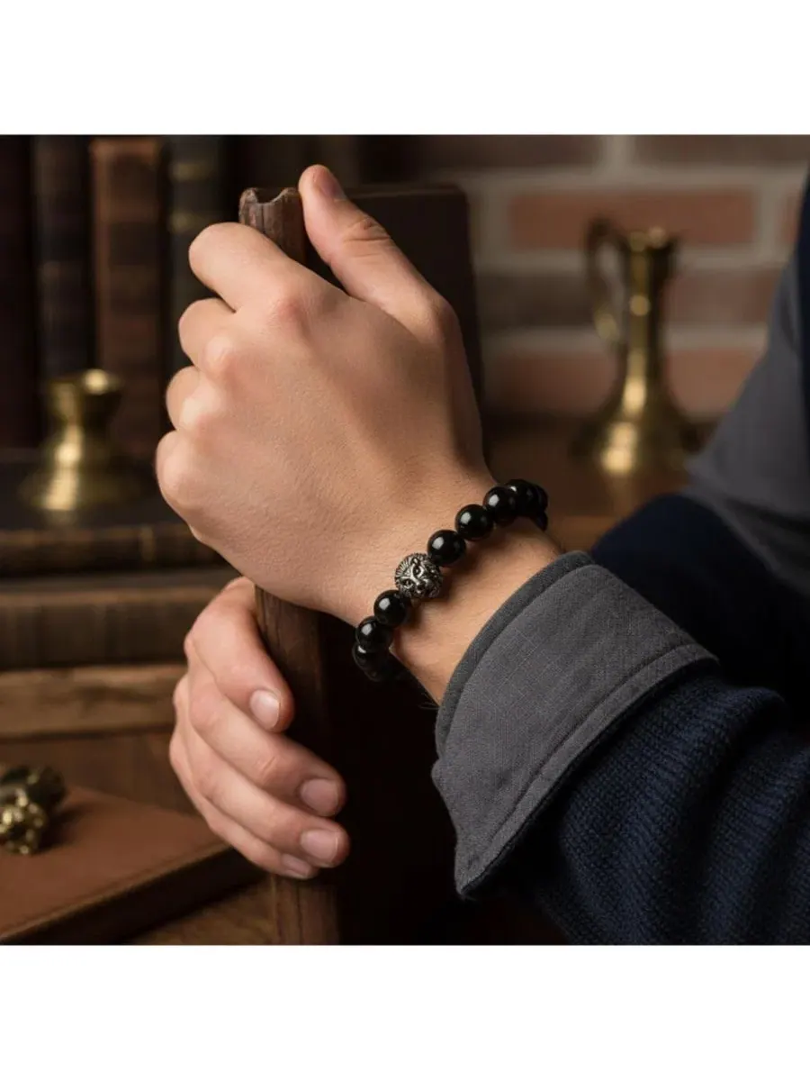 Браслет-жгут из бусин с львиным мотивом, 2 шт Bling Jewelry — изображение 3 из 3, оттенок черный