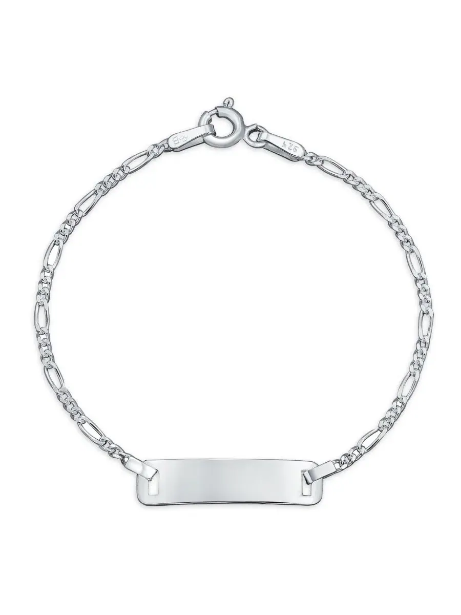 Браслет для идентификации с гравировкой, цепочка Фигаро Bling Jewelry — изображение 1 из 5, оттенок серый