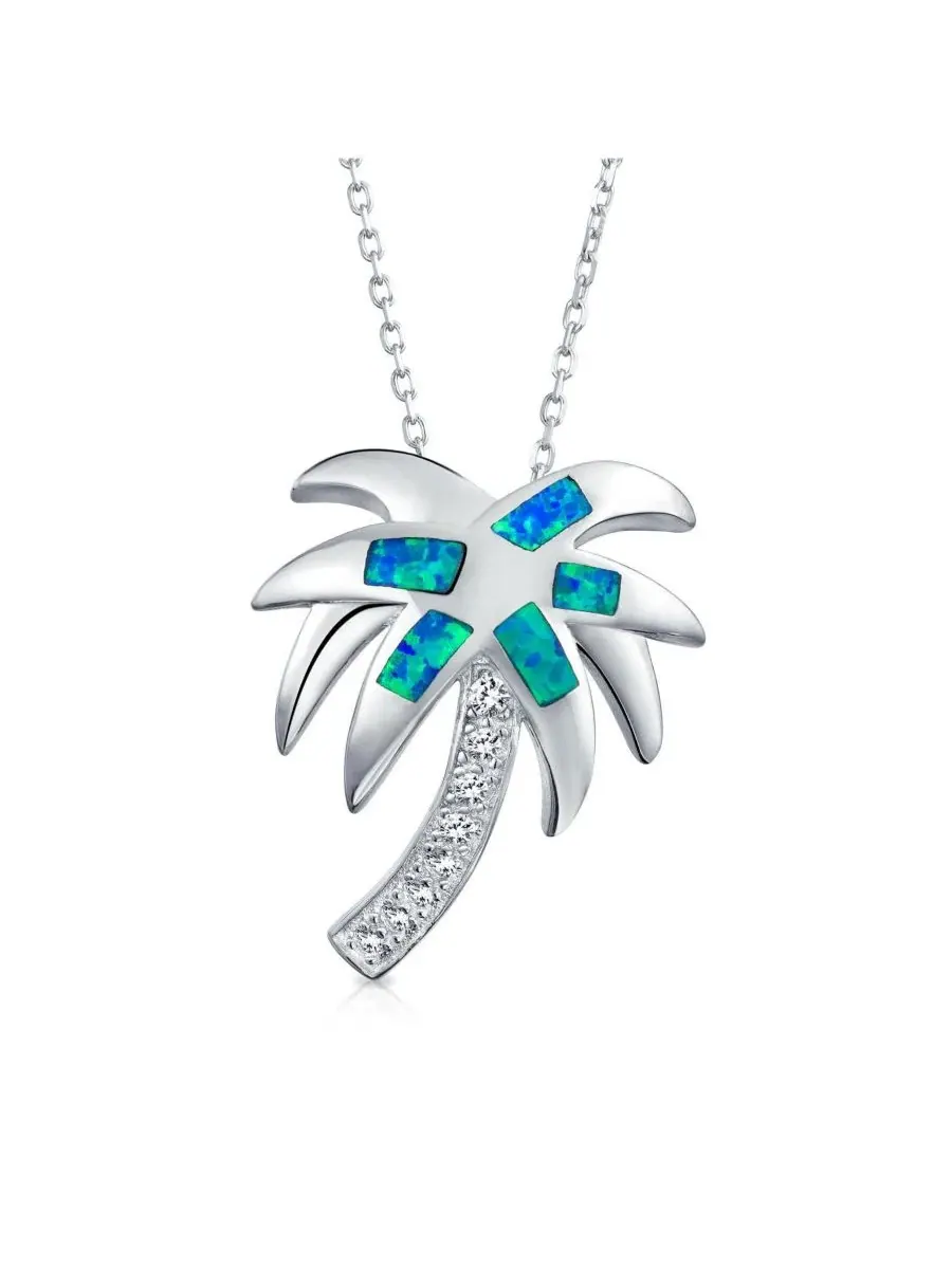 Кулон с пальмой из стерлингового серебра с голубым опалом Bling Jewelry — изображение 1 из 3, оттенок голубой