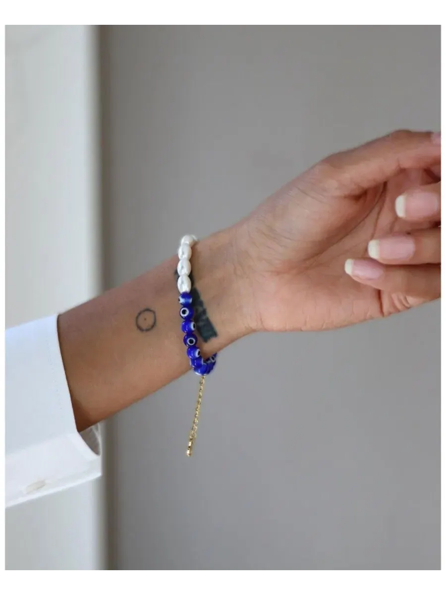 Браслет Mila Evil Eye and Pearl Beaded Ottoman Hands — изображение 5 из 9, оттенок золото
