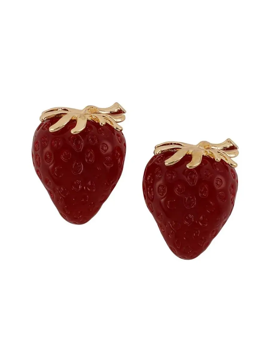 Серьги-пусеты с принтом клубники, модель The Strawberry Stud Earrings SOHI — изображение 1 из 6, оттенок красный