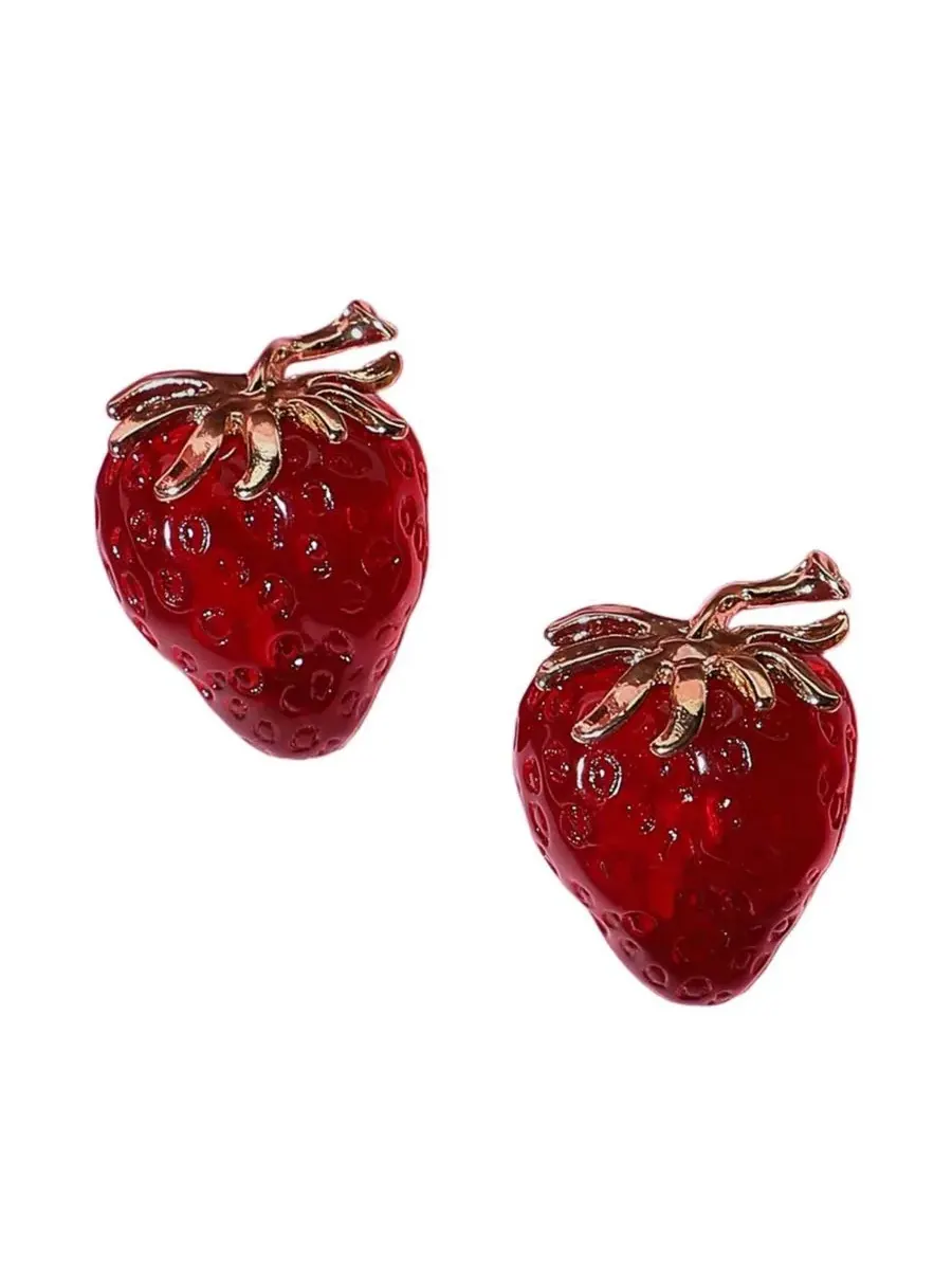 Серьги-пусеты с принтом клубники, модель The Strawberry Stud Earrings SOHI — изображение 2 из 6, оттенок красный