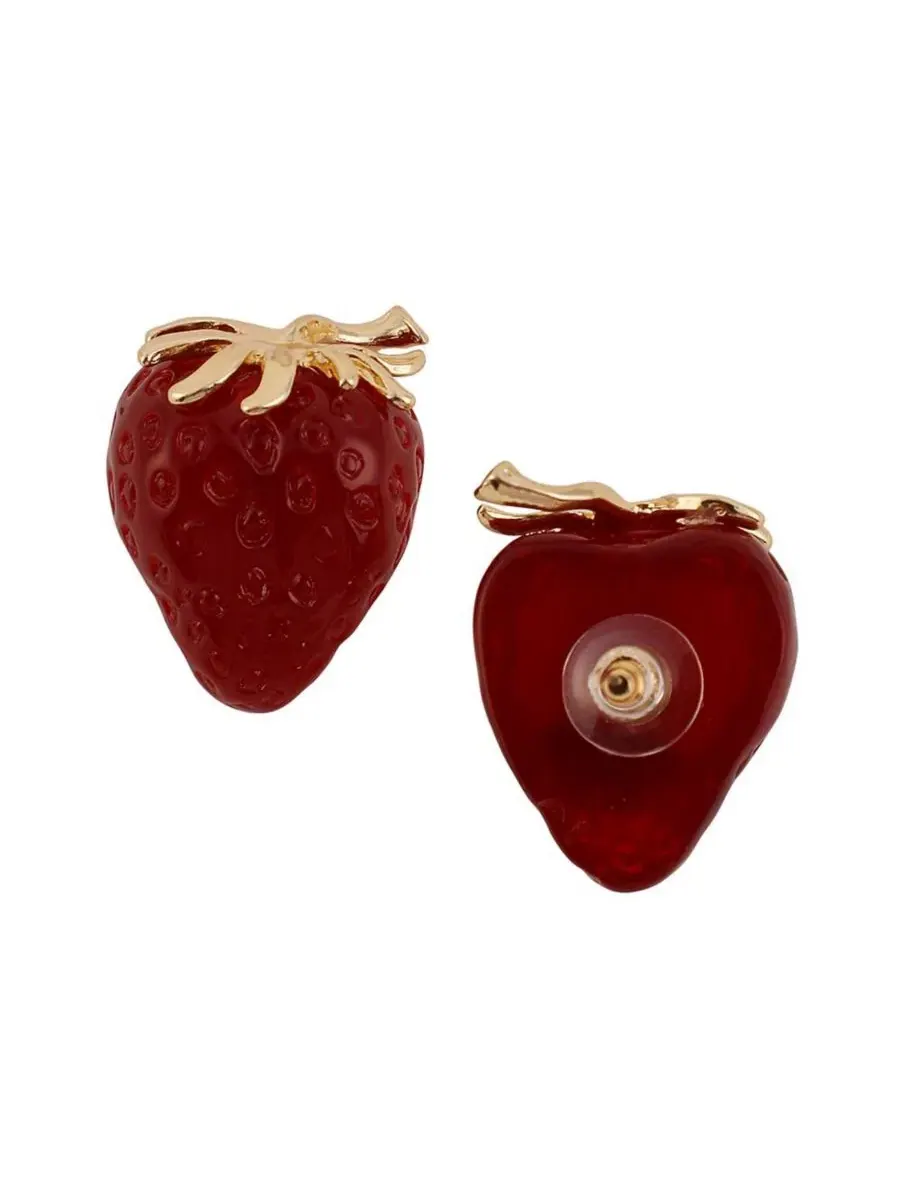 Серьги-пусеты с принтом клубники, модель The Strawberry Stud Earrings SOHI — изображение 3 из 6, оттенок красный