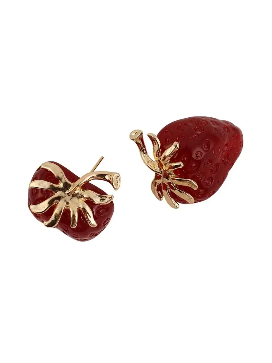 Серьги-пусеты с принтом клубники, модель The Strawberry Stud Earrings SOHI — изображение 6 из 6, оттенок красный