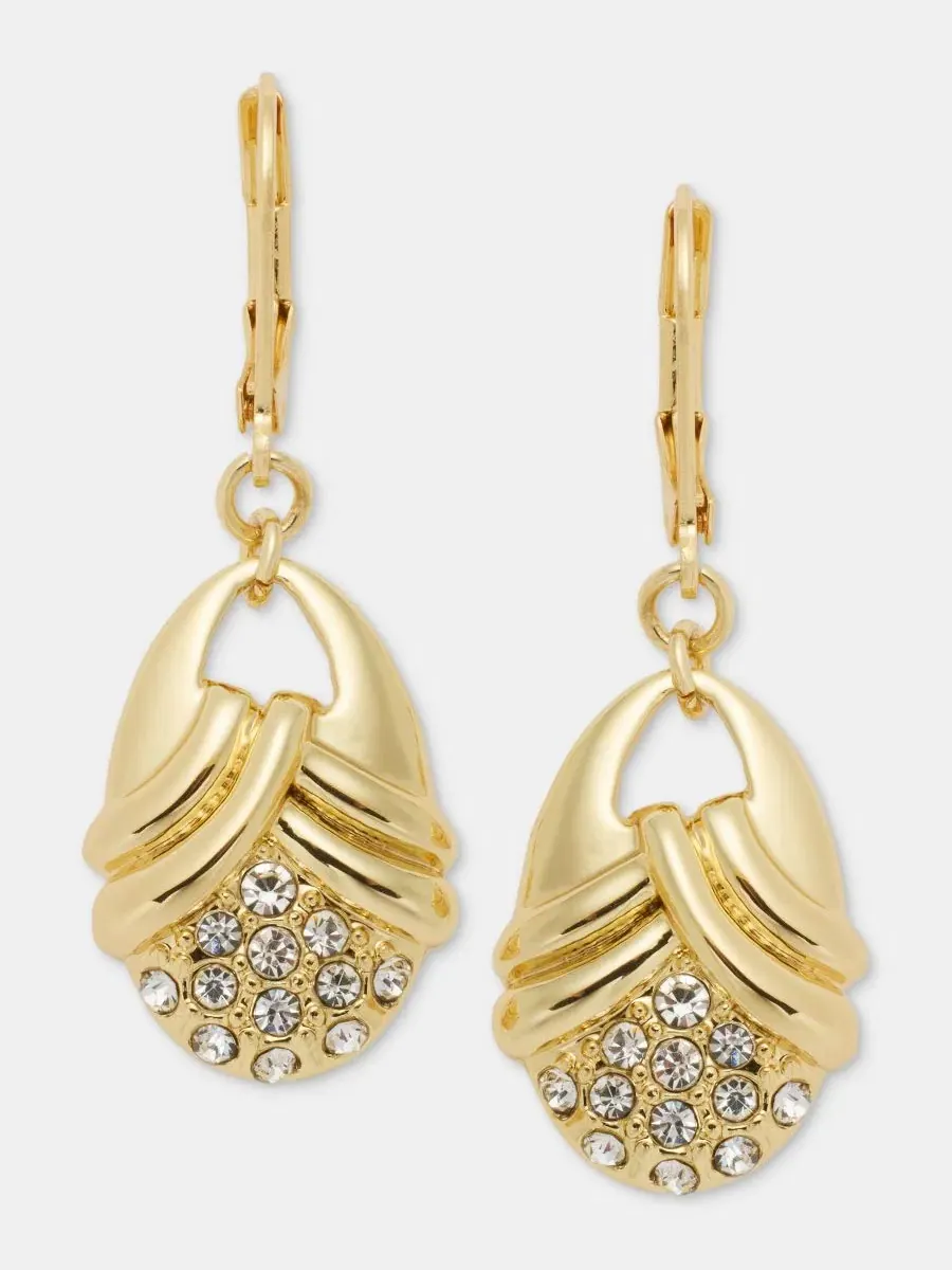 Серьги-подвески с текстурным овалом и кристаллами Anne Klein