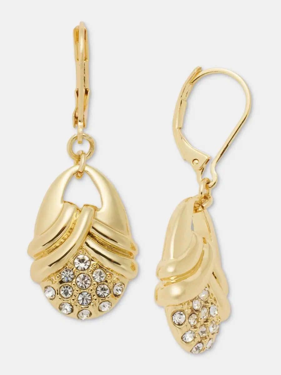 Серьги-подвески с текстурным овалом и кристаллами Anne Klein — изображение 2 из 4, оттенок белый