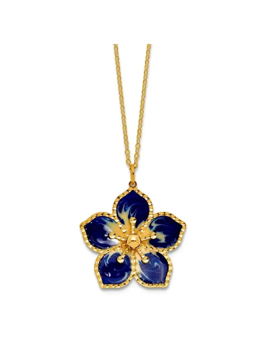 Кулон-подвеска из желтого золота 14K с эмалью Navy и текстурой плюмерии, 45 см Curata Jewelry — изображение 1 из 7