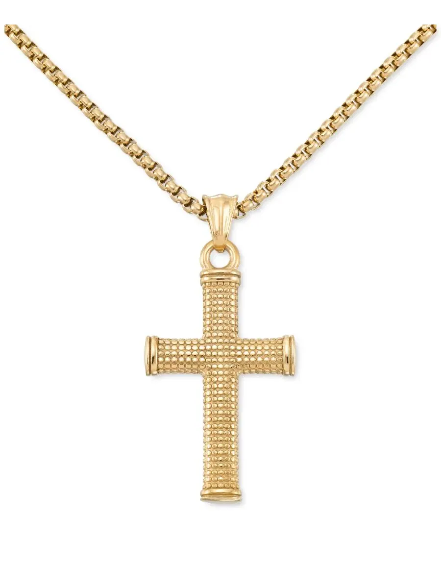 Мужское колье с подвеской-крестом из стали с ионным покрытием, модель Textured Cross LEGACY for MEN — золотистый